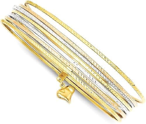 Miniatura 8 de ICE CARATS 14k Dangle Heart Tri Color Gold Set Of 7 Slip On Bangle Bracelet Fine Jewelry For Women Gifts For Her
