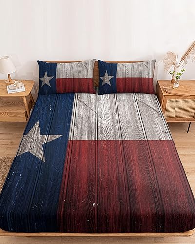 Miniatura 2 de Sábanas bajeras de bolsillo profundo tamaño Queen con elástico, juego de sábanas suaves con 2 fundas de almohada, diseño de bandera del estado de