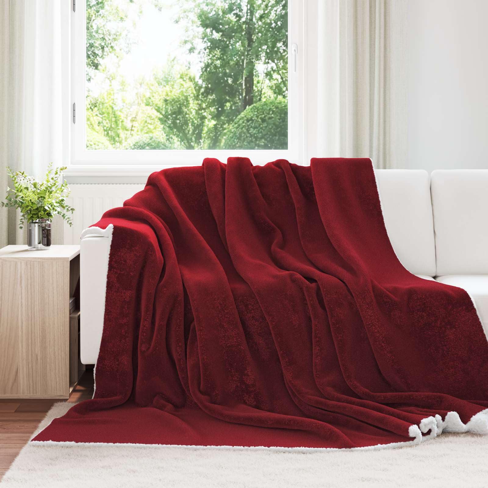 Jeté de lit Solivagant en toison haut de gamme bordeaux 220x240 cm