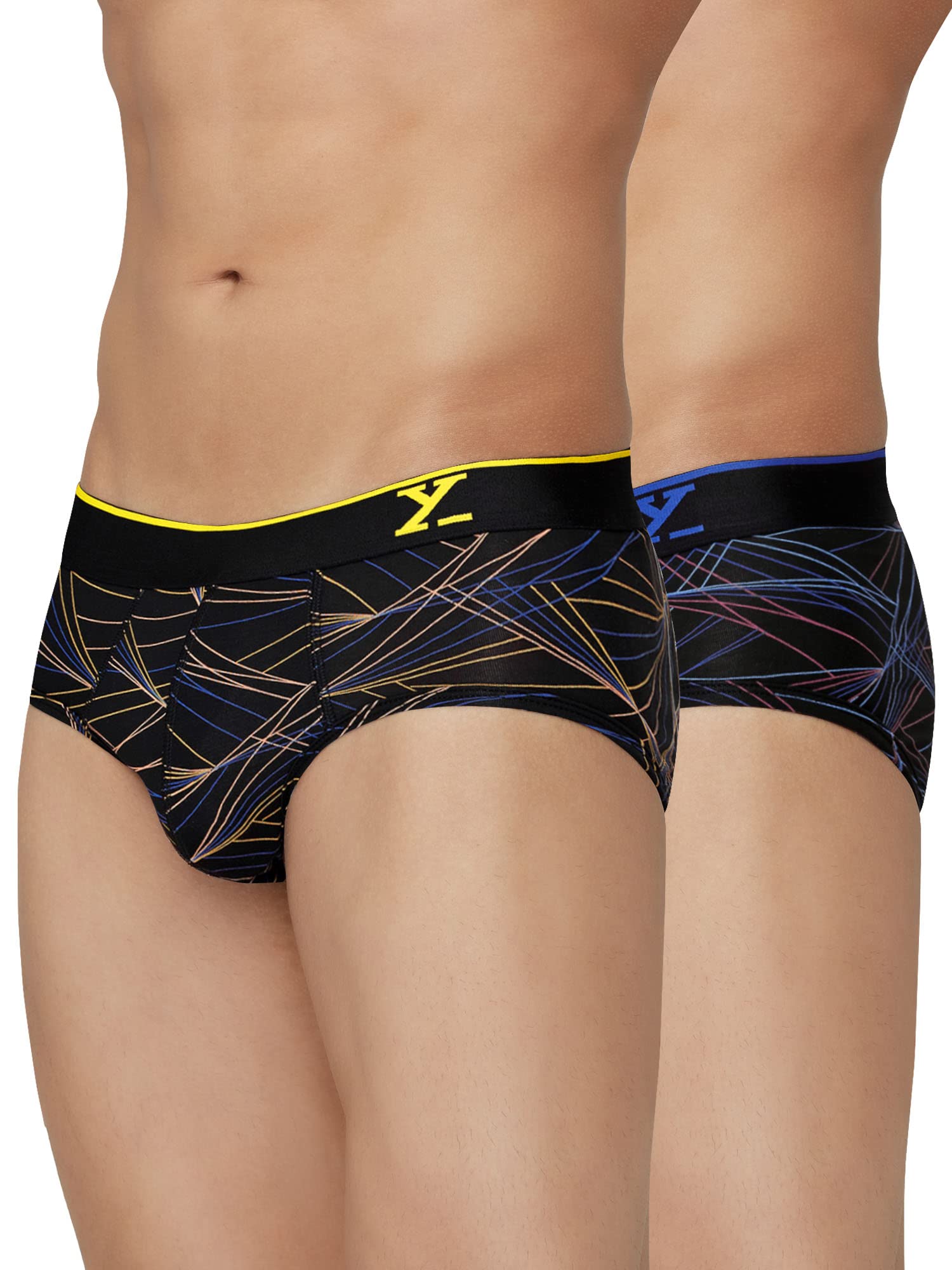 XYXX Men's Urbane & Flux Micromodal Regular Fit Printed Antimicrobial Briefs with No Marks Waistband (Pack of 2)
