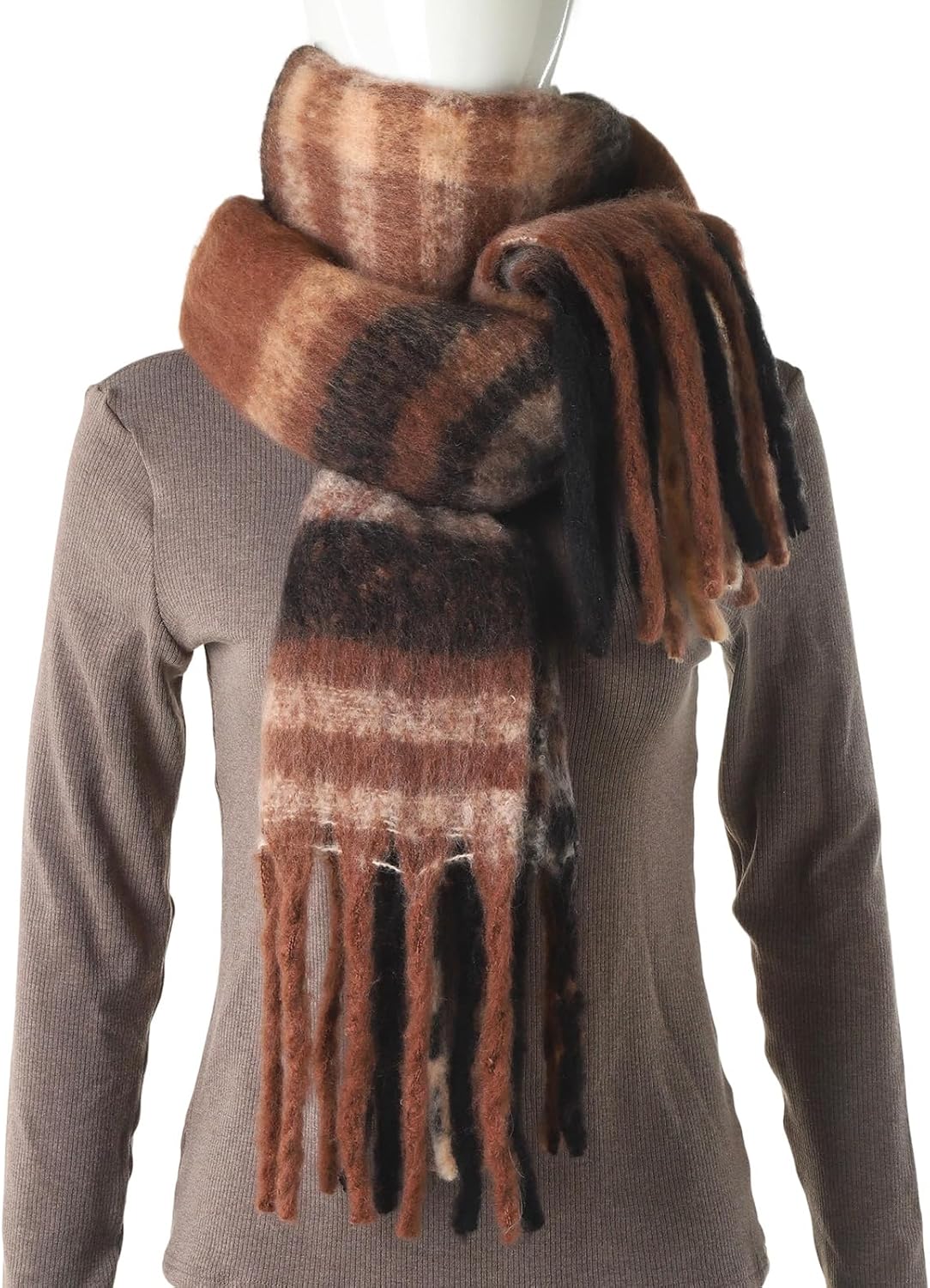 AUSEKALY Women's Shawl Scraf Thick Chunky Colorful Big Blanket Scraves Oversized Wrap Warm Stripe - Image 5