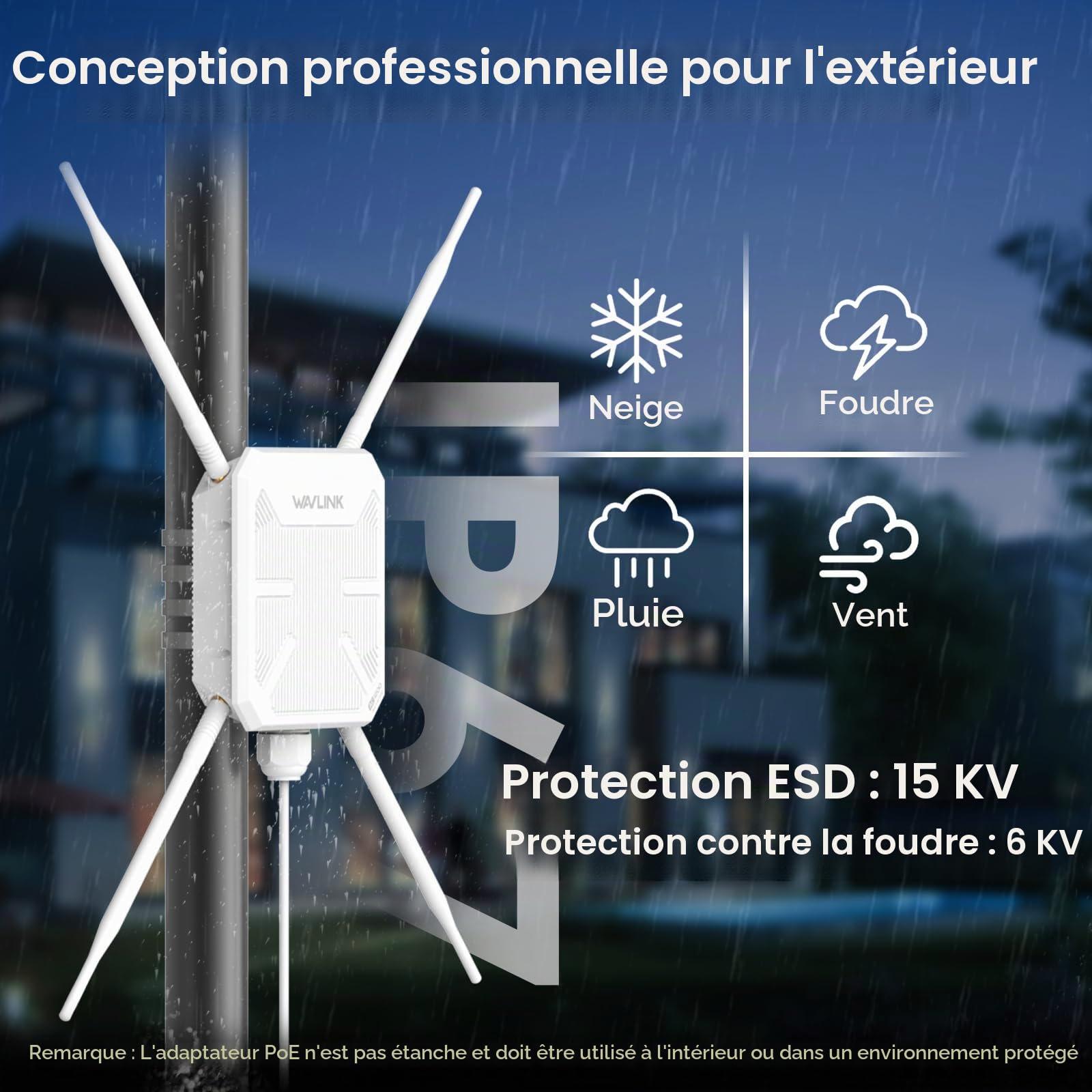 Repeteur WiFi Exterieur Puissant avec Antenne WiFi Longue Portée(Amélioration de l'étanchéité) Wavlink AC1200 Amplificateur WiFi - Outdoor Poe Répéteur WiFi Extérieur- Les Grands Espaces éloignés