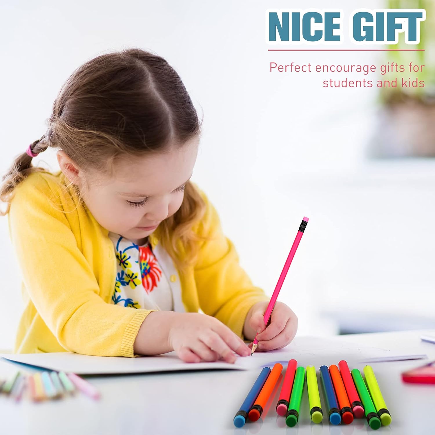 Outus Neon Pencils for Kids HB Wood Pencil with Eraser Fluorescent Colored Wood Pencils Colorful Round Pencils Writing Drawing Pencils School Student Reward Supplies (150)