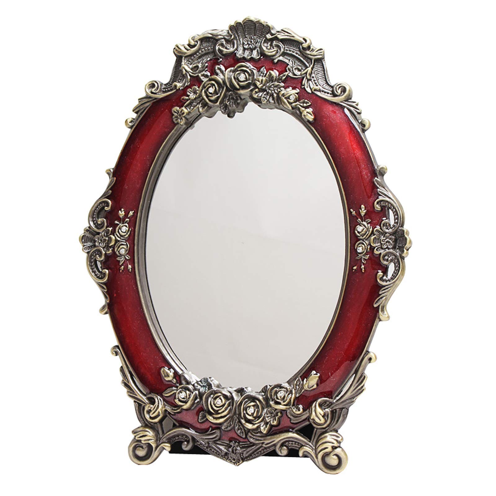 Cosmetic Mirror Home Hochzeit Spiegel Braut Rot Europäischen Make-up Spiegel Vintage Dekorative Make-up Spiegel for Wohnzimmer Schlafzimmer Badezimmer Kosmetik Spiegel