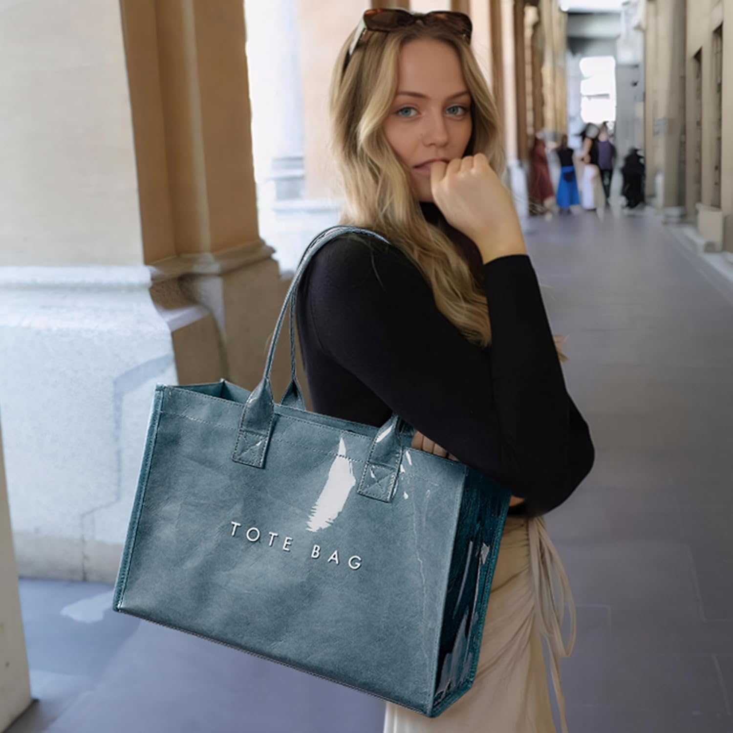 KALIDI PVC Tote Bag Women’s Kraft Paper Work Handbags Purses with Top Handle - Image 2