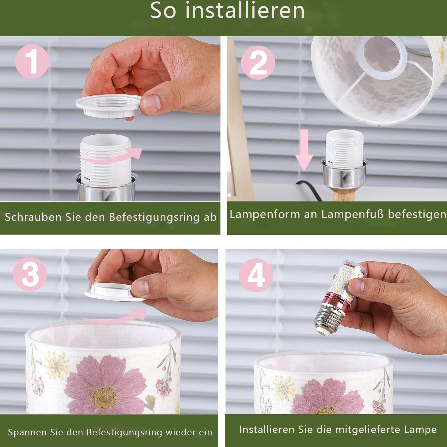 LED-Tischlampe Mit Getrockneten Blumen Im Holzrahmen – 3-fach Dimmbar, ästhetisch, Für Büro & Wohnzimmer