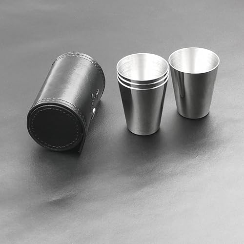 Miniatura 7 de iSavage Vasos de chupito con funda de cuero negro de 1.2 onzas cada juego de 4 vasos de acero inoxidable 188, 1 bolsa reutilizable - YM201