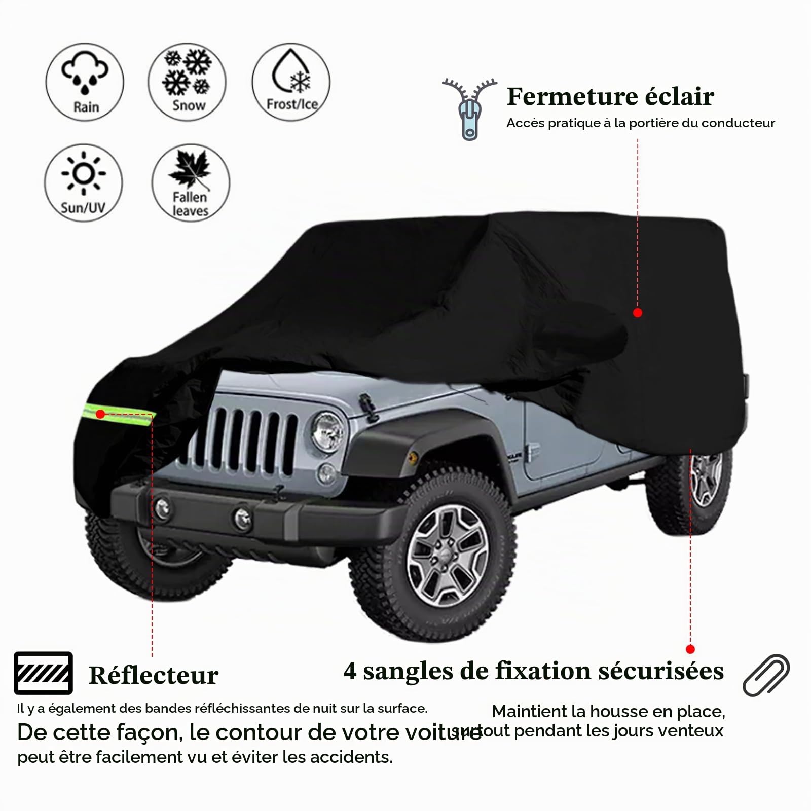 Housse De Voiture Imperméable pour Wrangler 4 Portes, Anti UV, pour Extérieur Et Intérieur, pour Cj, Yj, Tj Et Jk, 4 Portes, Couverture De Garage Complète Hiver éTé Toutes Saisons