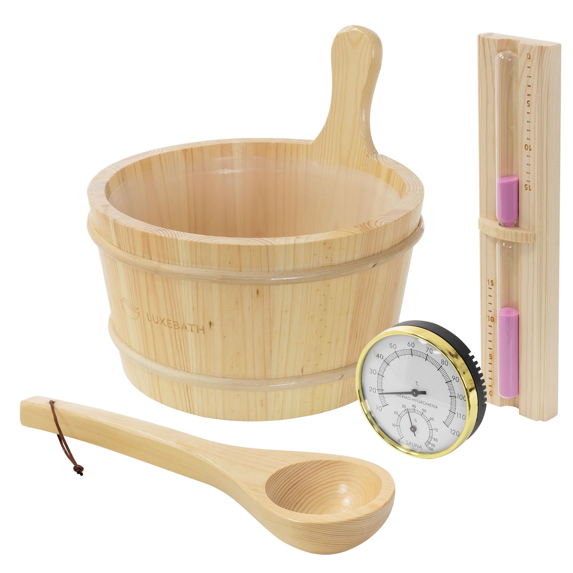 LuxeBath Saunazubehör-Set aus massivem Kiefernholz