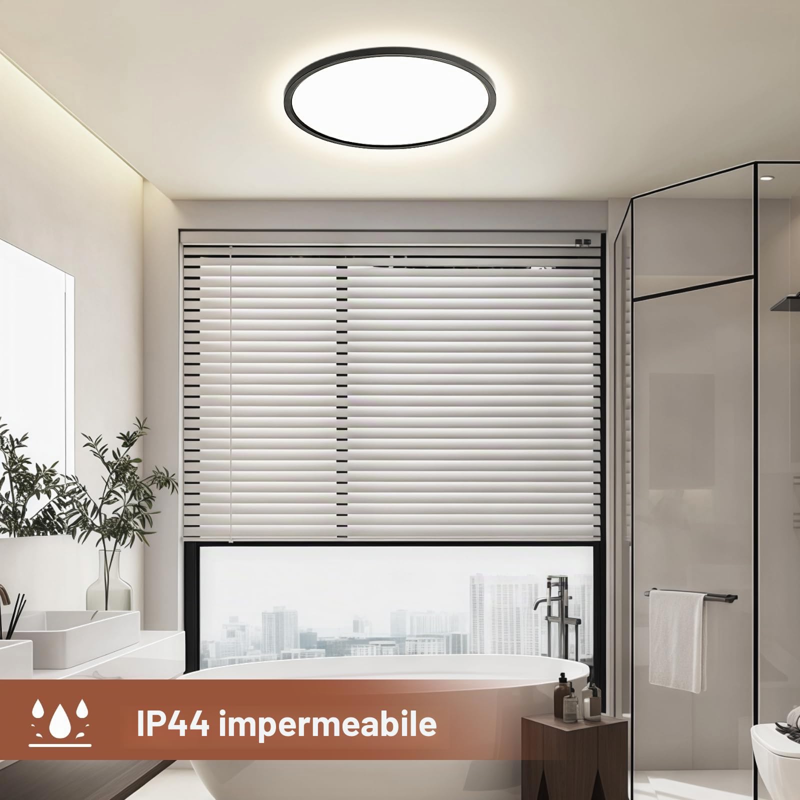 EASY EAGLE Plafoniera LED Soffitto Ø50 cm, Luce Naturale 4000K 52W Plafoniera da Soffitto Rotonda, IP44 Impermeabile Lampadario LED Soffitto Nero per Camera da Letto, Bagno, Cucina, Soggiorno