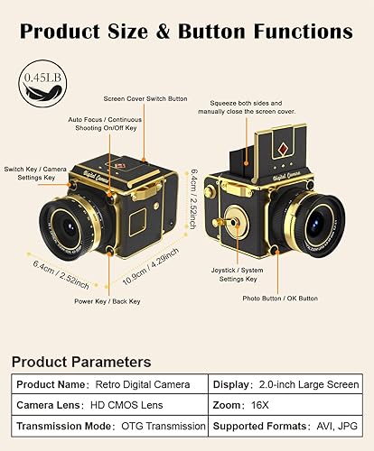 Miniatura 8 de Cámara digital de 2.7 K, cámara digital portátil vintage para vlogging, cámaras retro para fotografía, cámara digital compacta de apuntar y disparar