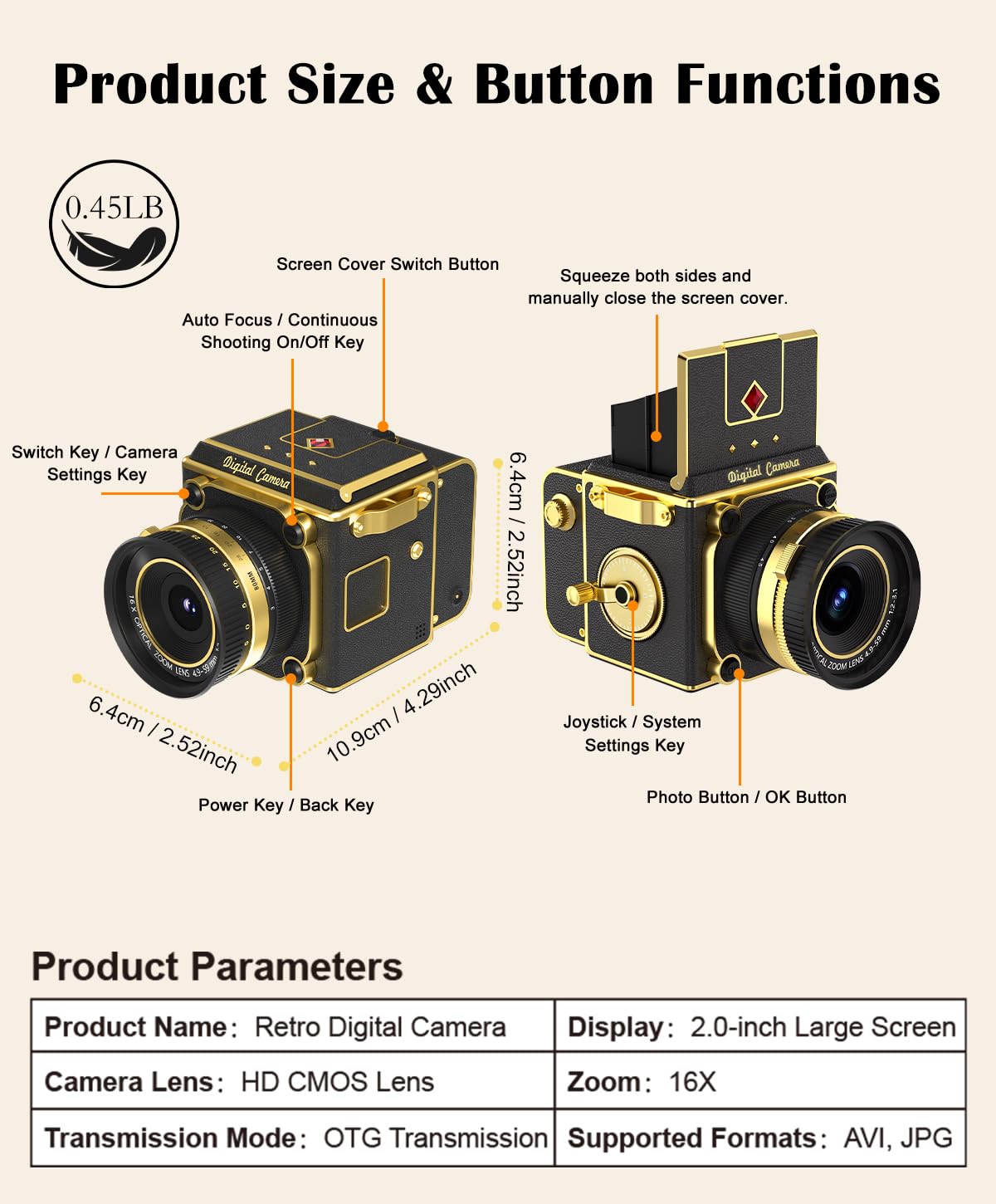 Cámara digital retro – Mini cámara de video vintage de 2.7 K, 64 MP de enfoque automático, cámaras de fotos pequeñas compactas con tarjeta de 16 GB para principiantes, adultos, adolescentes y