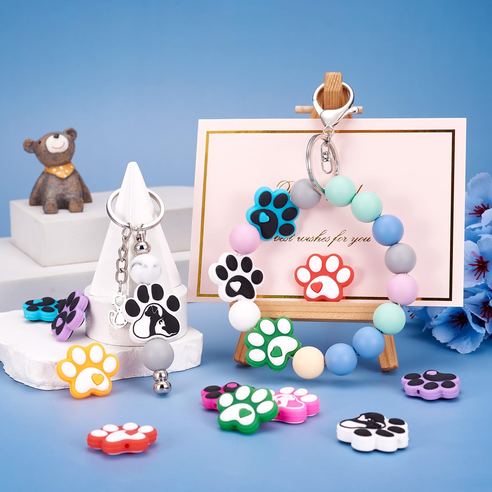Spritewelry 18Pcs Silicone Focal Beads Cute Paw Print Beads Animal Silicone Beads Beaded Pen Keychain Beads for DIY Bracelet Necklace Jewelry Making 9 Styles (Paw) - Image 2