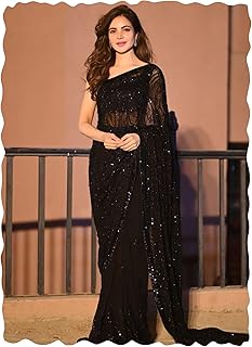 akhilam Women's Heavy Georgette Sequence Work Saree With Unstitched Blouse Piece-picture-31