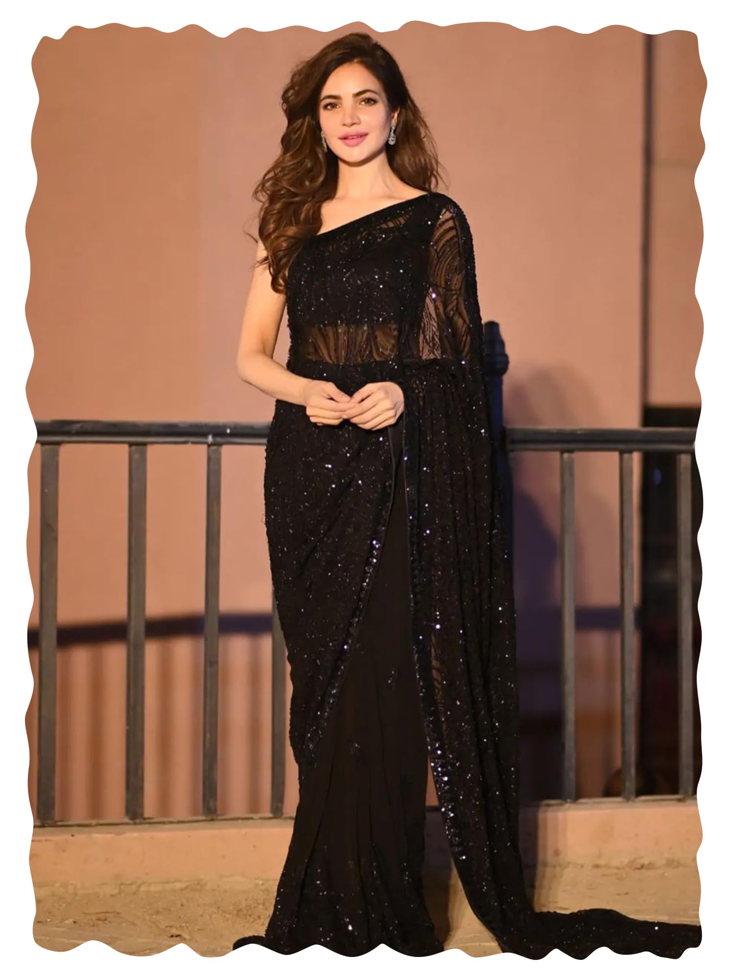 AKHILAM Women's Heavy Georgette Sequence Work Saree With Unstitched Blouse Piece Price In India