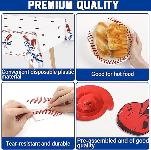 Miniatura 10 de Juego de 184 piezas de suministros para fiestas de fútbol, incluye platos, servilletas, vasos, mantel, remolinos, bandera, kit de vajilla para