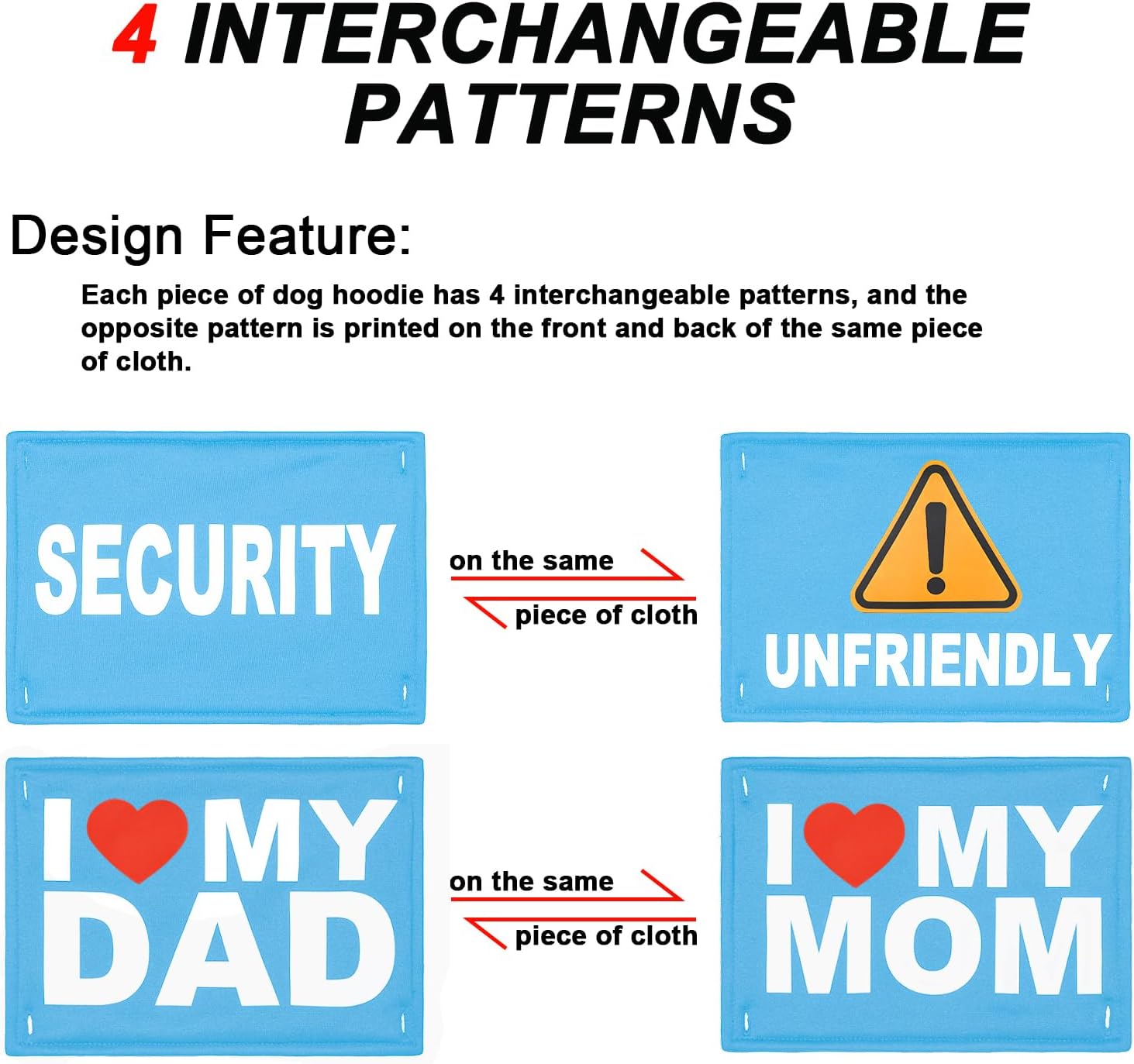 GreenJoy Magic Dog Sweater with 4 Interchangeable Patterns - Dog Hoodie Cold Weather Dog Coat Hooded Sweatshirt for Puppies,Cats, Small Medium Large Dogs (Blue (Letter Print A), XX-Large)