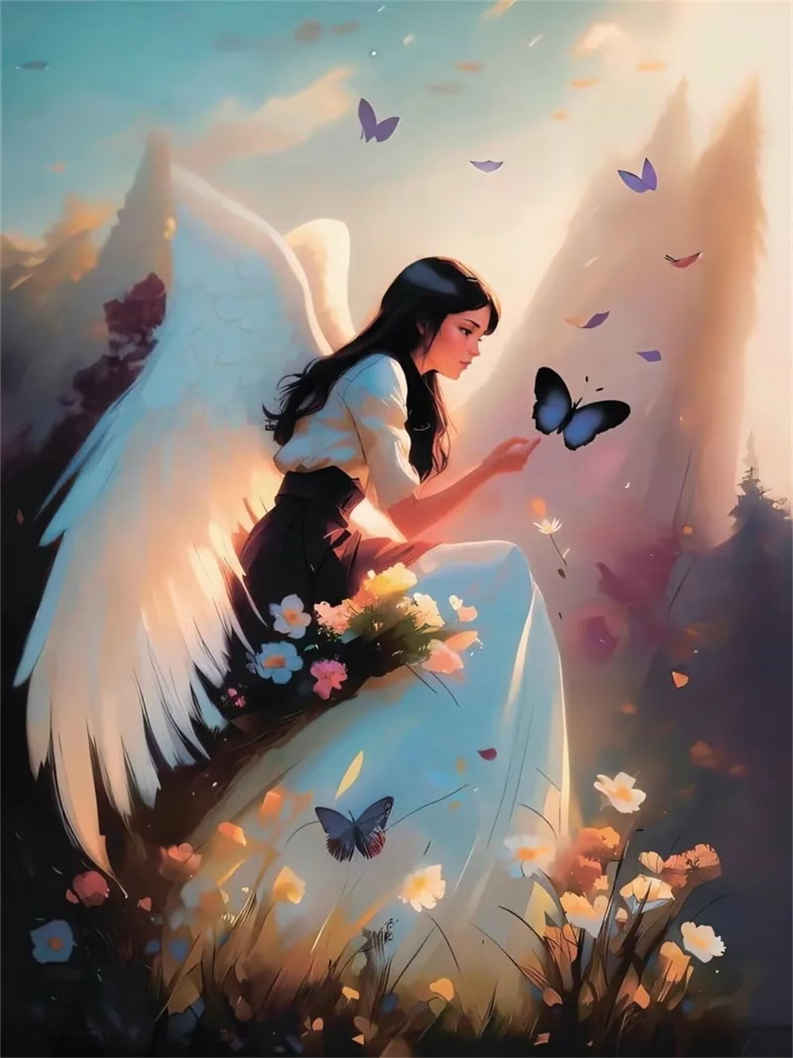 Dipingere con i Numeri Adulti,ragazza Angelo Pittura di Numeri a Olio Fai da Te kit di pittura acrilica per adulti Bambini,Con Pennelli e Colori Acrilici per casa Decora Regalo con Telaio,55x70cm