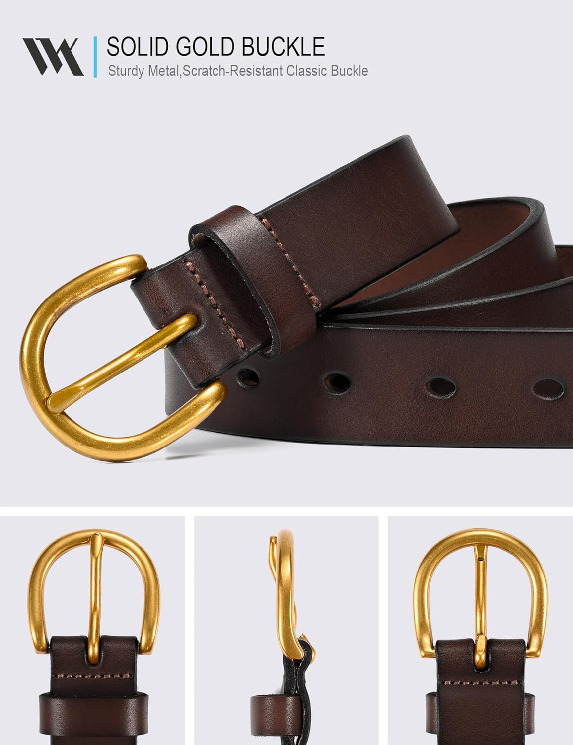 WOLFANT Womens Casual leather Jean Belt,1.1" Ladies Belt with Gold Buckle,100% Italian Full Grain Real Solid Leather - Image 3