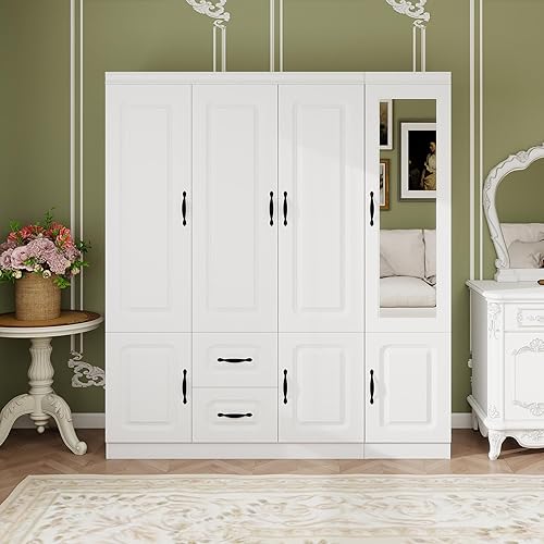 Vista 11 de Armario moderno de 5 puertas con espejo, negro, 92.9 pulgadas de ancho x 20.47 pulgadas de profundidad x 70.86 pulgadas de alto, dormitorio