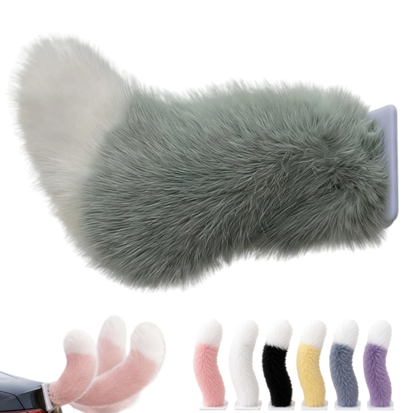 WstaIutno Remote Control Electric Car Tail, Cute Fuzzy Tail Car Decoration and Rechargeable Plush Animal Moving Accessory for Daily Commute and Family Road Trip (A-Green)
