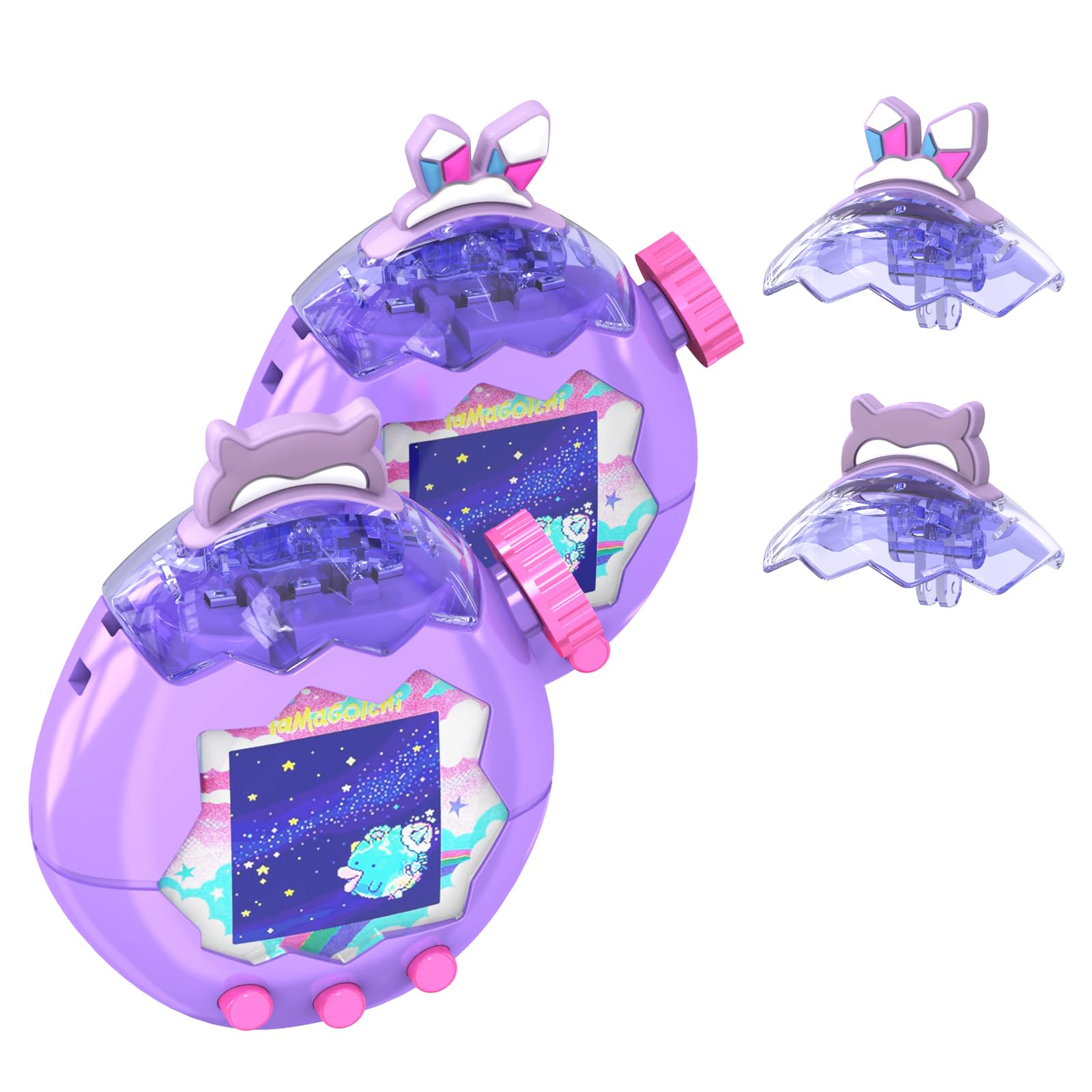 Pack de 2 étuis de protection en carton pour Tamagotchi Paradise, PC transparent, design enfant attrayant + protection contre les chocs/rayures (violet)