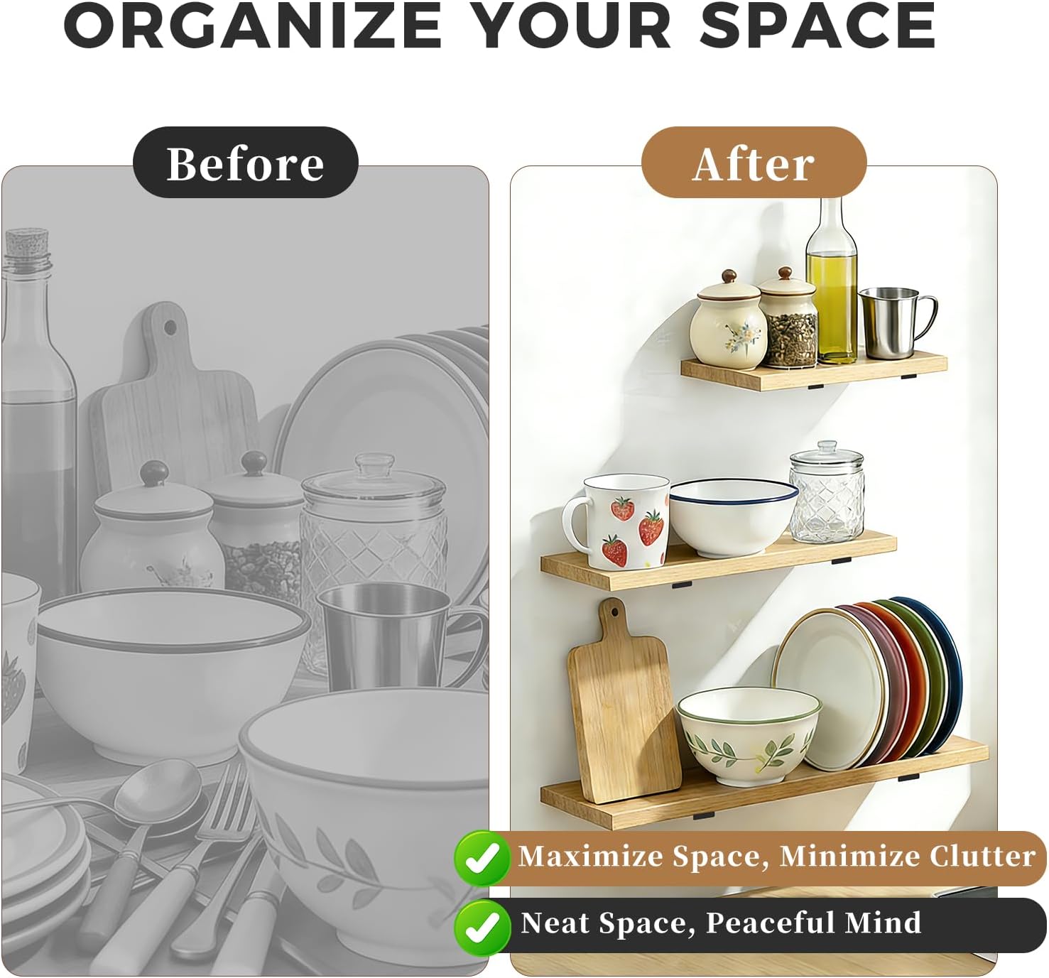 8 Inch Floating Shelf Brackets 6 Pack -0.2" Thick Solid Steel, Value Set of Heavy Duty Hidden Vertical Shelf Supports, 160lb Capacity for Multiple Standard Shelves in Home Office & Living Room