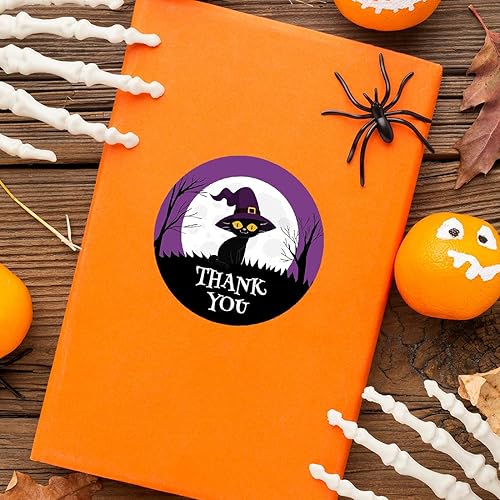 Miniatura 3 de Andaz Press Calcomanías de agradecimiento de Halloween de 2 pulgadas, redondas, paquete de 40 unidades a granel, lindo gato negro, feliz Halloween,