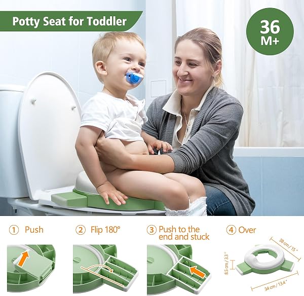 Besuche den TYRY.HU- Töpfchen Toilettensitz Kinder ab 1 2 Jahre 3 in 1 Faltbarer Potty Training Seat Baby AuBen Innen Tragbar Reisetoilette Reisetöpfchen mit Reisetasche und Einweg Müllsäcke(Grün) in use
