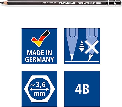 Miniatura 6 de Staedtler Mars Lumograph Negro mezcla de carbono proporciona líneas negras azabache lápices de arte profesionales lata de 6 lápices de boceto negros