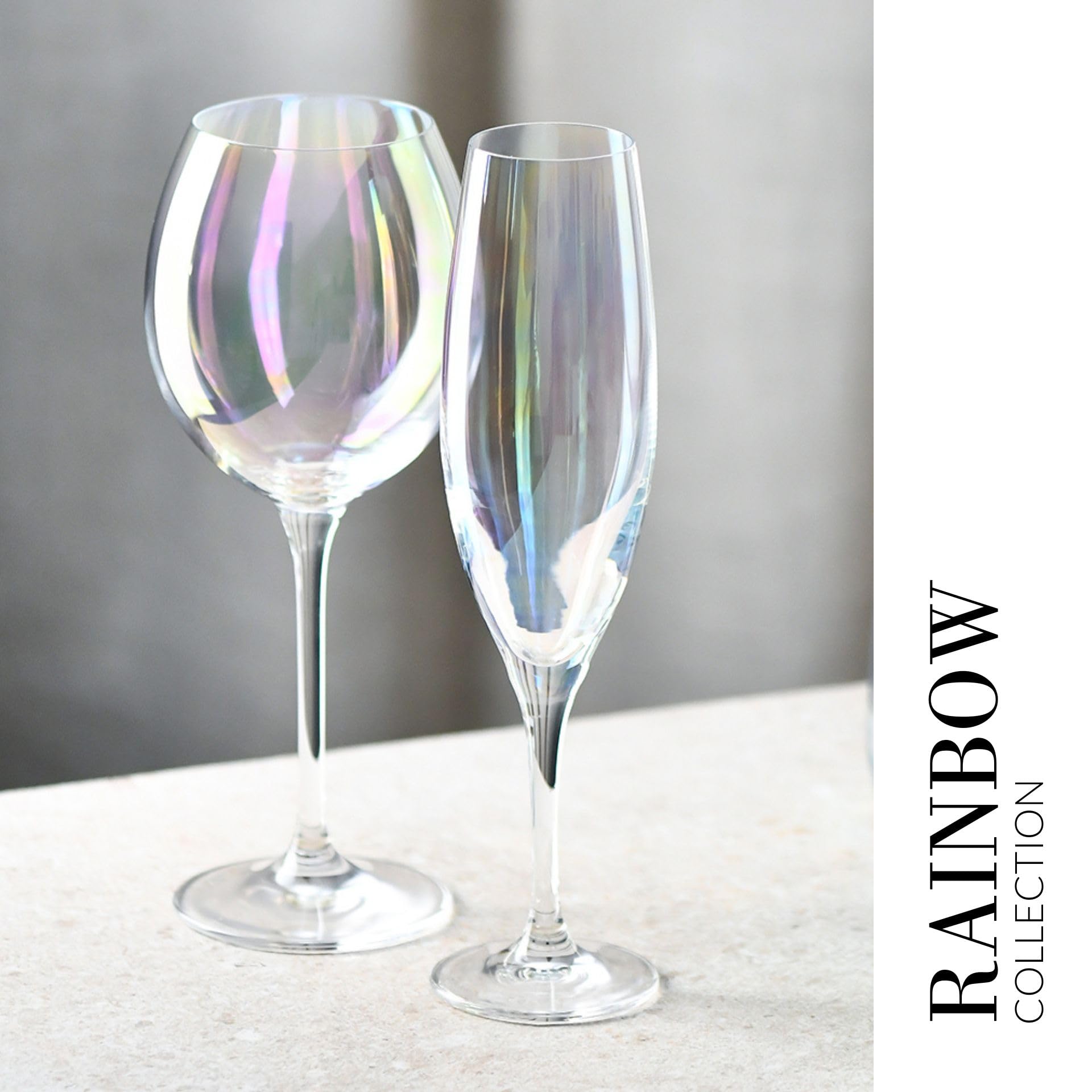 Krosno Venezia Rainbow Calici Vino 380 ml, Set 6 Pezzi, Vetro Cristallo Senza Piombo, Iridescenti Dipinti a Mano, per Vino Rosso e Bianco, Design Unico, Eleganti Idea Regalo
