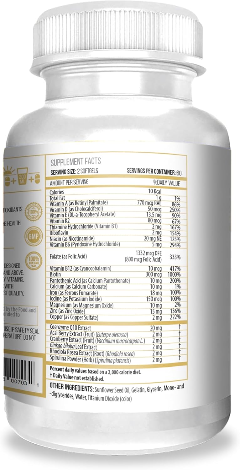 ACTIF Multivitamin for Women Age 60+ with 30 Organic Vitamins and Organic Herbs, Non-GMO, Made in USA, 2-Month Supply