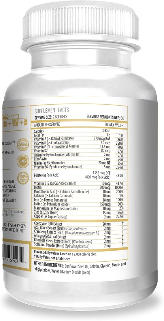 ACTIF Multivitamin for Women Age 60+ with 30 Organic Vitamins and Organic Herbs, Non-GMO, Made in USA, 2-Month Supply