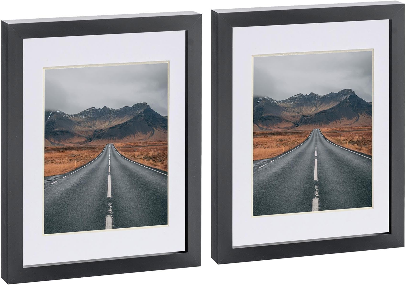 Nicola Spring 2x Black 8" x 10" Photo Frames with White 5" x 7" Mount - Glass Aperture Home Picture Wall Hanging Landscape Portrait Display
