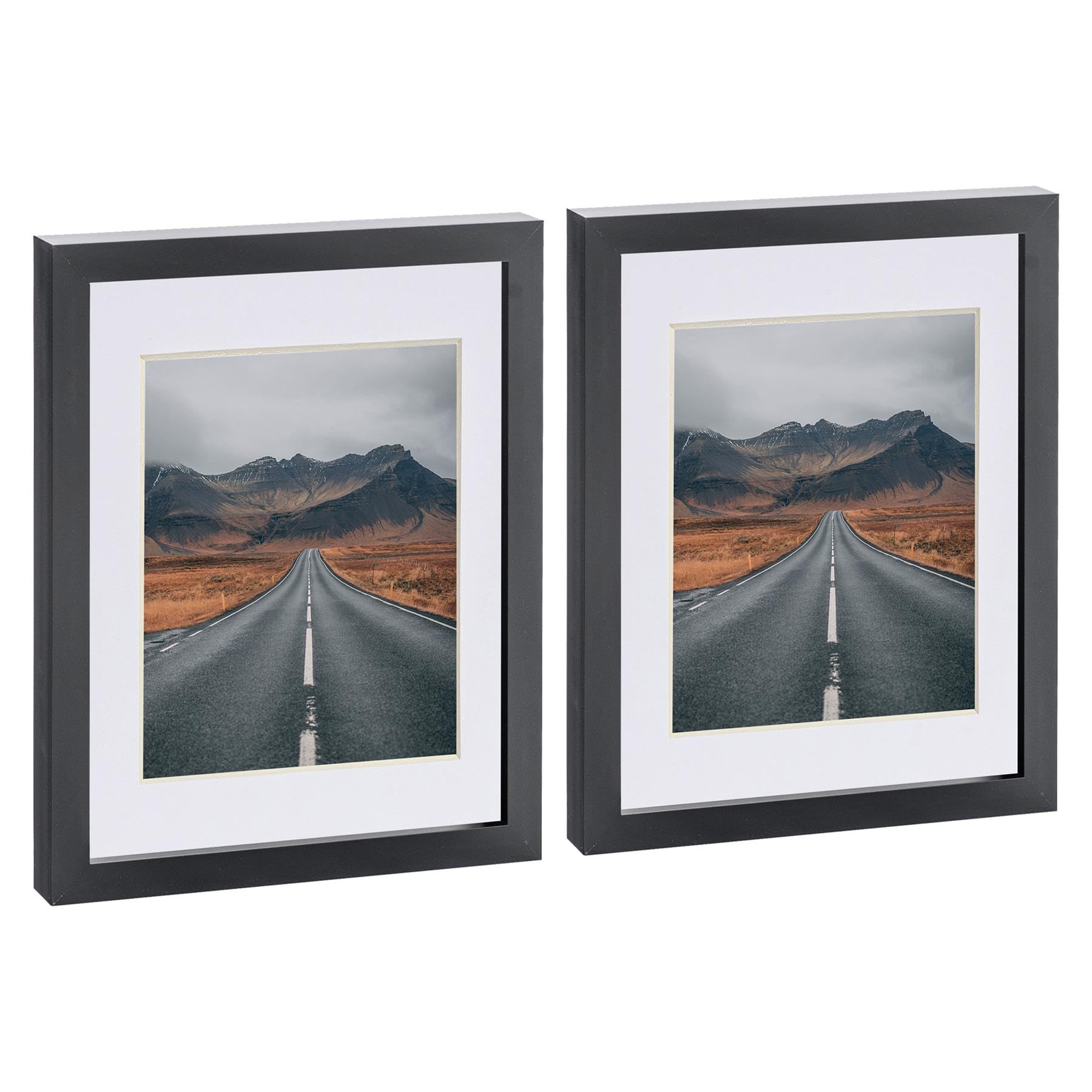 Nicola Spring 2x Black 8" x 10" Photo Frames with White 5" x 7" Mount - Glass Aperture Home Picture Wall Hanging Landscape Portrait Display