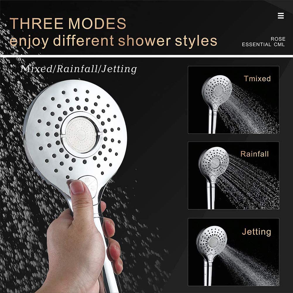 High Pressure Shower Heads, Shower Head Hand-Held with Handheld Spray with 3 Spray Modes - Rain,Massage,Pulse for Soft Water Detachable Black