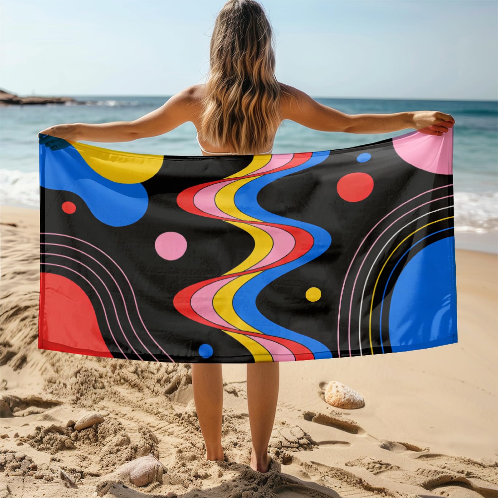 Fouta PlageRouge Jaune Vert Dinosaure Modèle Surdimensionné avec Diverses Tailles, Respirante et Portable, Parfaite pour Voyages Sorties Piscine et Usage Extérieur Quotidien 90x160 cm