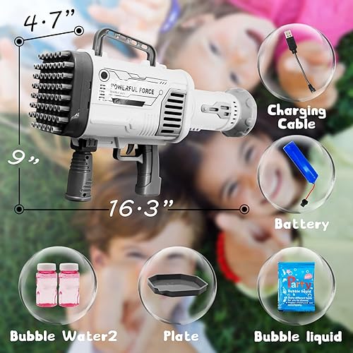 Miniatura 2 de 60 Holes Bazooka Bubble Gun Kids Toy,Rocket Bubble Machine with Colorful Light,10000+ Bubblemin Bubble Blaster Launcher,Gatling Bubble Maker Bubble
