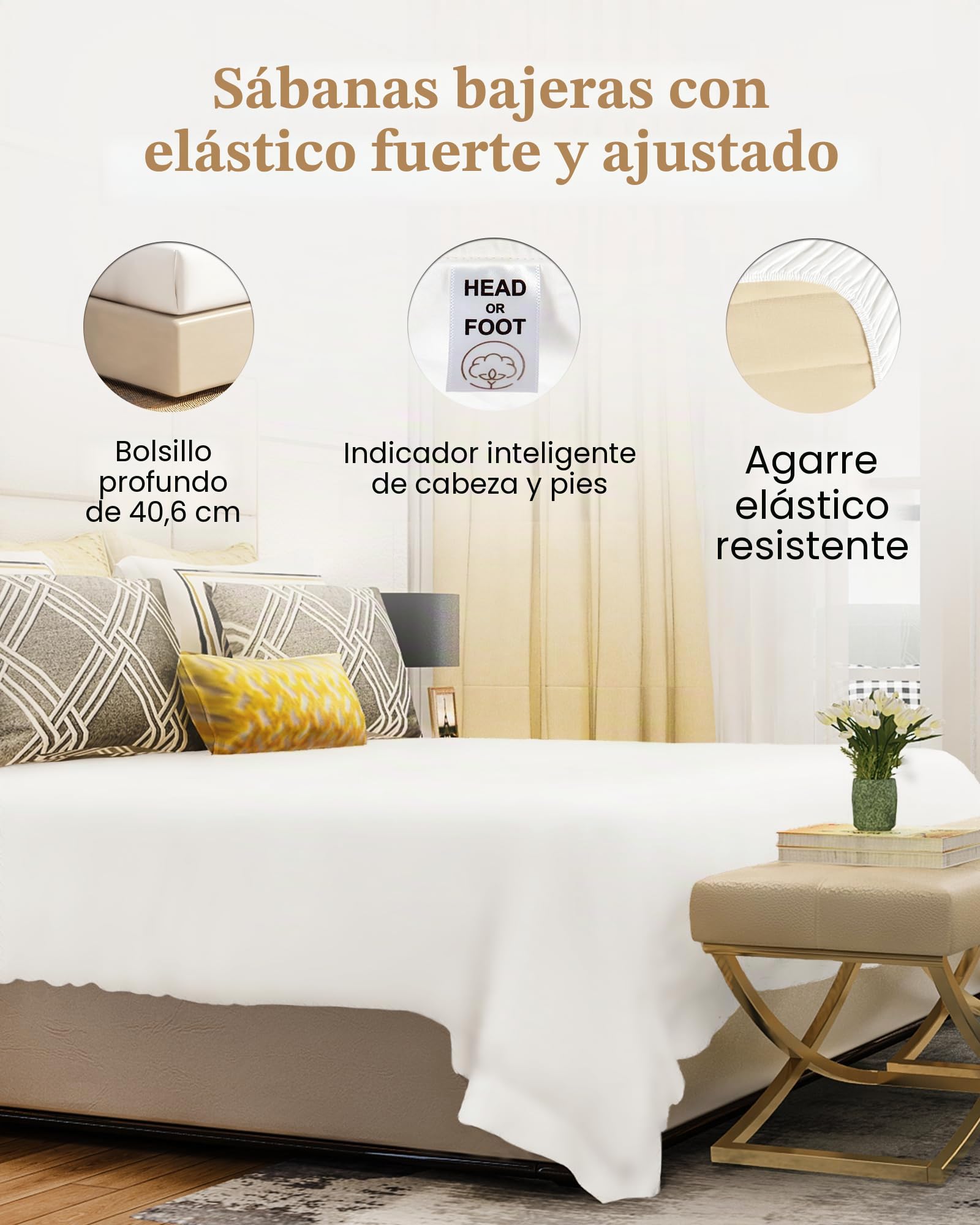 Sábana bajera ajustable de 1000 hilos, 100 % algodón egipcio, tejido de satén de algodón egipcio – se adapta a colchones de hasta 45.7 cm de profundidad, color blanco, 1 pieza sábana bajera ajustable