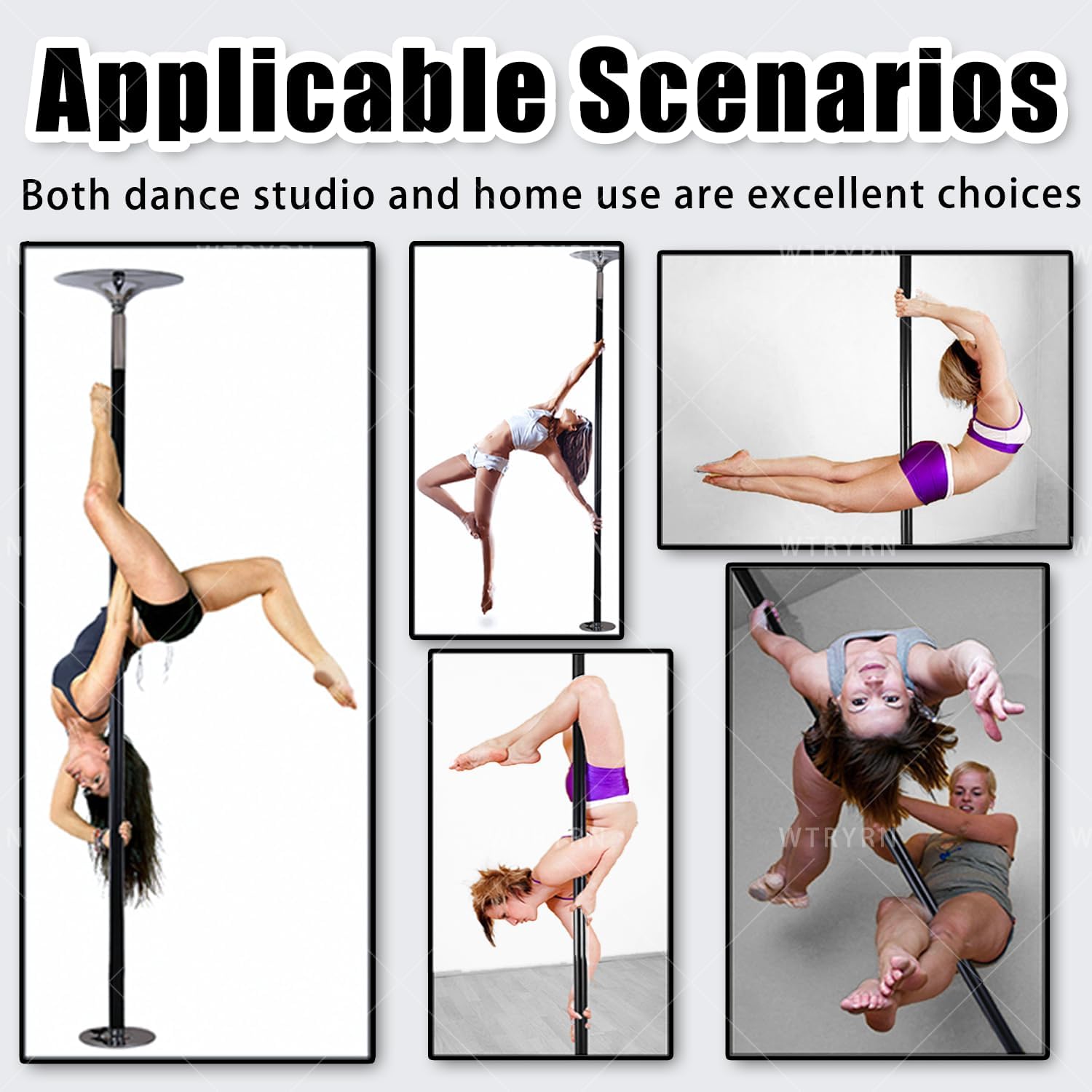 Professional Dance Pole, Static Spinning Dancing Pole, Premium Steel, Floor & Ceiling Protection, Height Adjustable for Home, Apartment, Gym Black