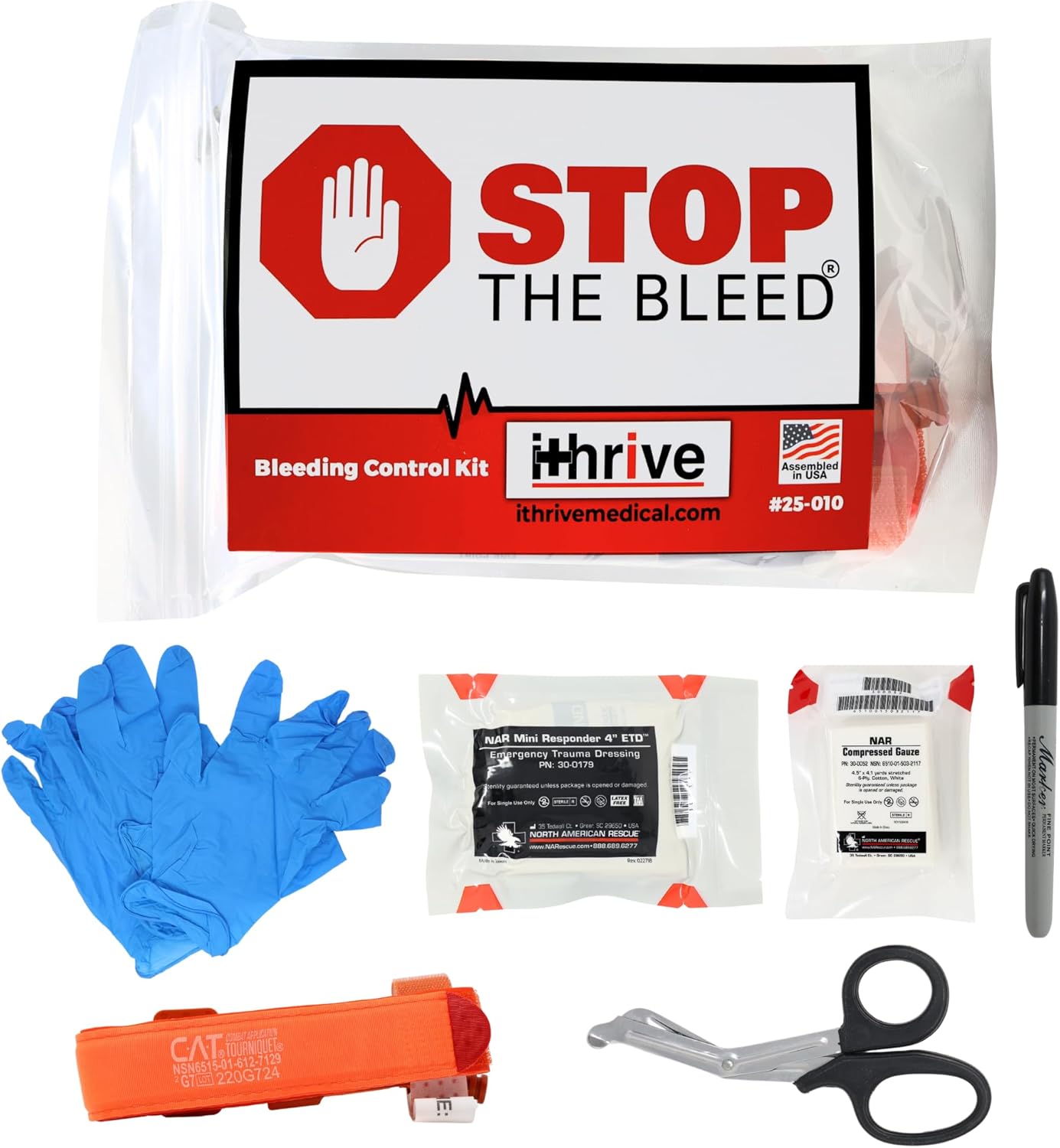 iThrive Medical - Stop The Bleed Trauma Kit - Bleeding Control Kit with CAT Tourniquet & Trauma Shears - Emergency First Aid Kit - Complete Individual First Aid Set (7 Pieces)