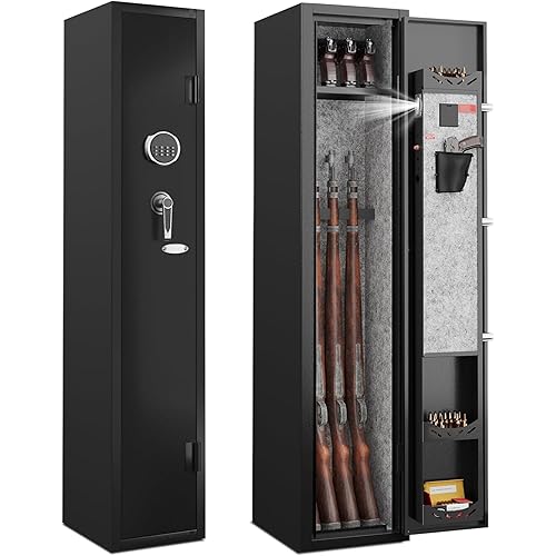 KAER 2-3 Gun Safe,Rifle Safe,Gun Safe for Rifles and Pistols,Gun Cabinet for Shotguns,Long Gun Cabinet for Shotguns with Removable Storage Shelf,LED Light,Quick Access Rifle Safes,Adjustable Shelves