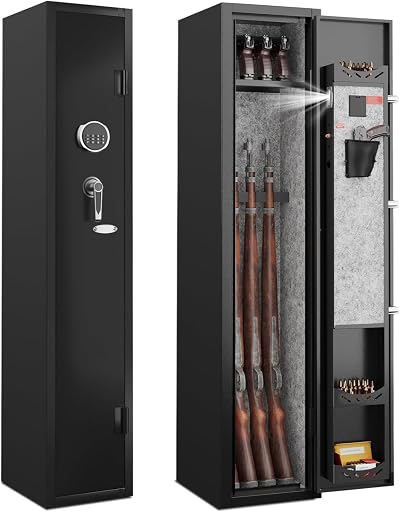 KAER 2-3 Gun Safe,Rifle Safe,Gun Safe for Rifles and Pistols,Gun Cabinet for Shotguns,Long Gun Cabinet for Shotguns with Removable Storage Shelf,LED Light,Quick Access Rifle Safes,Adjustable Shelves