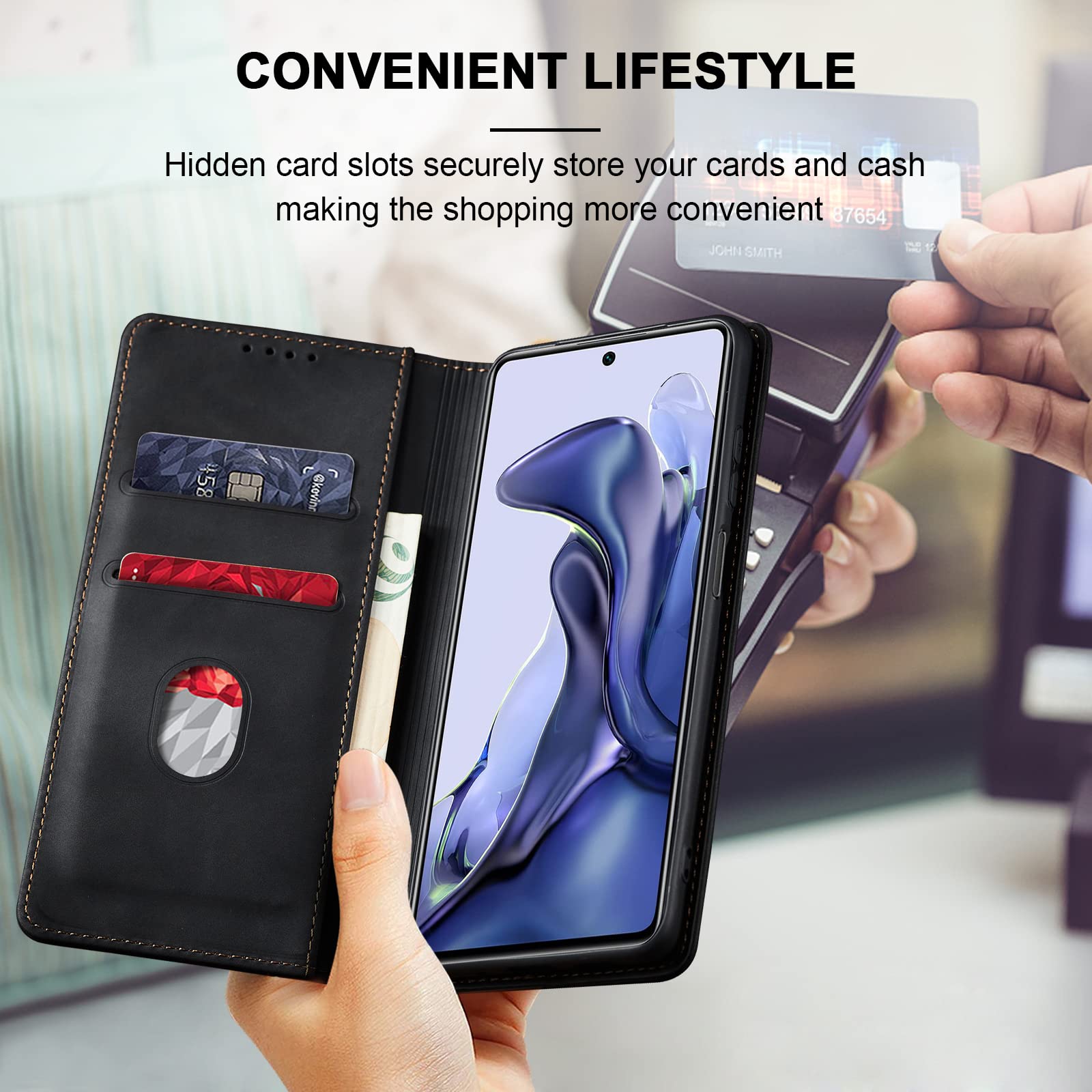 NEINEI Cover in Pelle per Xiaomi 11T/11T Pro Custodia,Folio PU/TPU Portafoglio Case con Slot per Schede,Magnetica,Supporto,Design Vintage Telefono Libro Custodie-Marrone