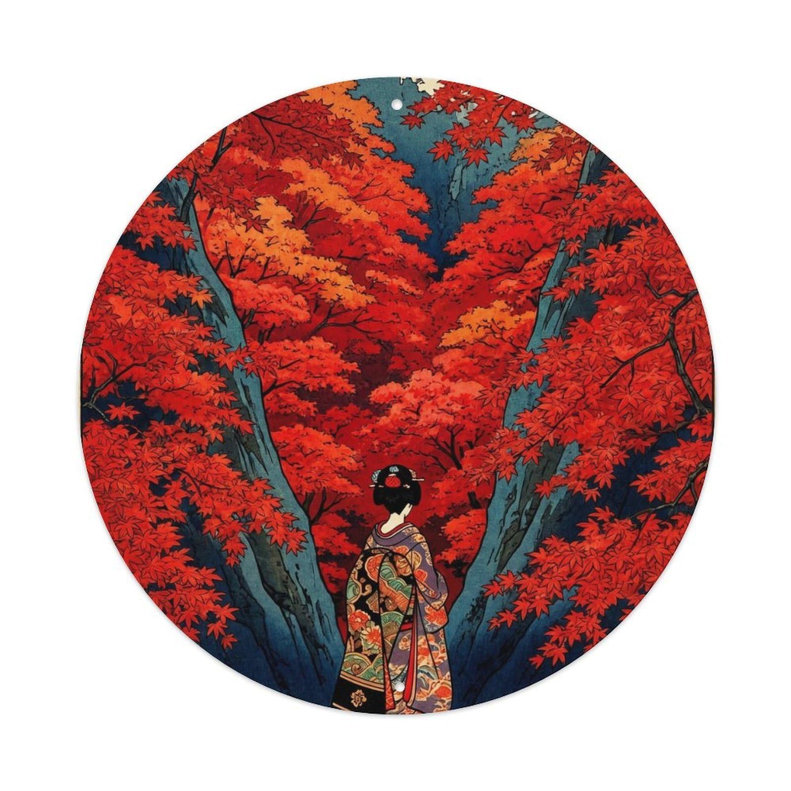 Galvaxio Style Japanese Gorge Red Maple Leaves Autumn Canyon Metal Tin Sign