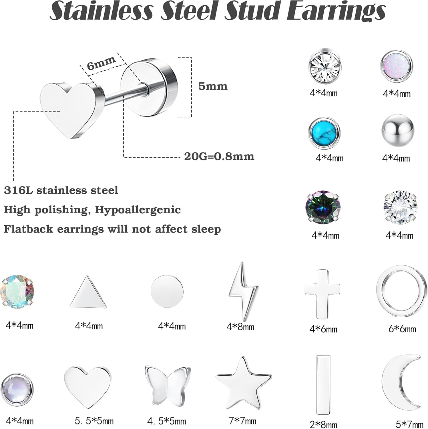 Bijoux De Piercing Tragus Helix Plaqué Argent, Boucles D'oreilles Cartilage Pour Femmes Hommes, Minuscule Vis CZ Sur Dos Plat Petites Boucles D'oreilles Diamant
