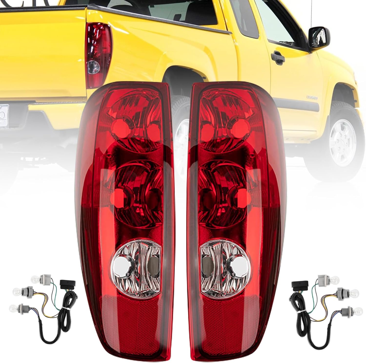 Tail Light Assembly Compatible With 2004-2012 Chevy Colorado GMC Canyon Passenger and Driver Side Halogen Brake Rear Lamp Included Bulbs and Harness