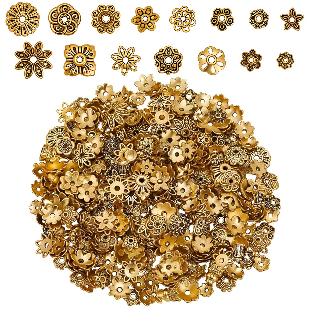 SUNNYCLUE 1 Box About 100G Flower Bead Caps Gold Hollow Flower Spacer Beads Tibetan Alloy Metal Filigree End Caps Floral Antique Loose Spacers for Jewellery Making DIY Bracelets Necklaces Earrings