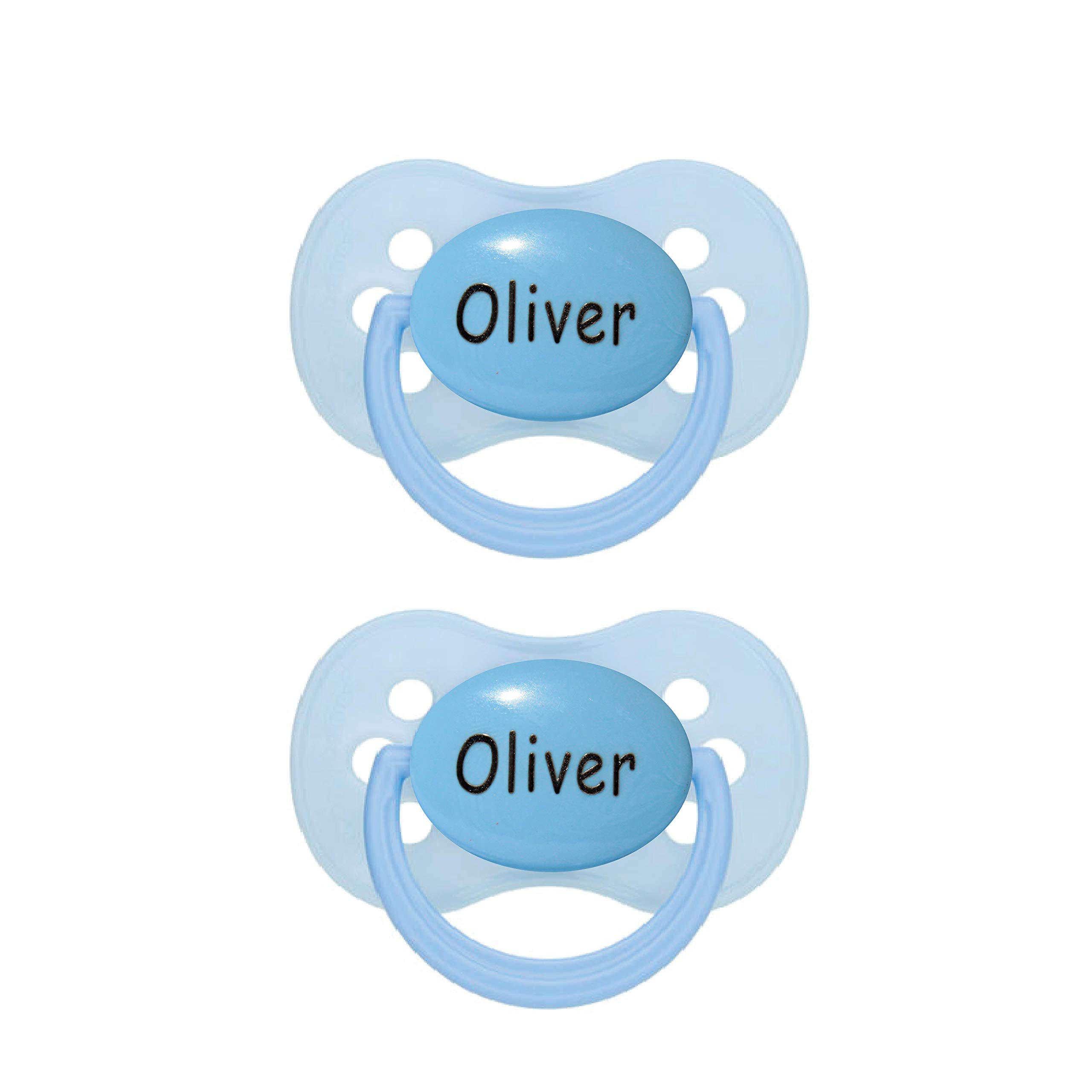 Personalized Pacifier with Name Blue, Available in 2 Pack - 6 Pack (0-6 Months (2 Pack)