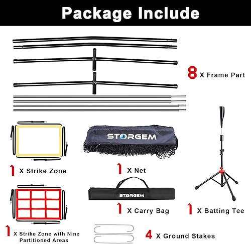 Miniatura 8 de Storgem - Red de práctica de béisbol y sóftbol de 7×7 pies portátil para golpear, lanzar y batear, red de backstop de béisbol con bate de práctica,